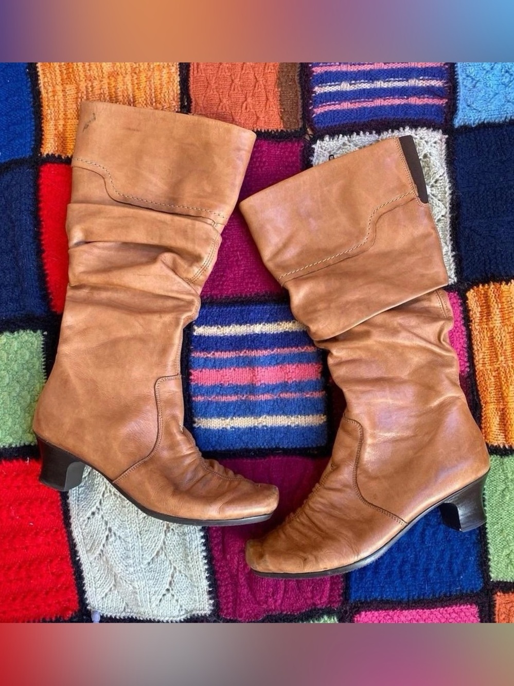 Rieker tan leather square-toe slouchy boots 40